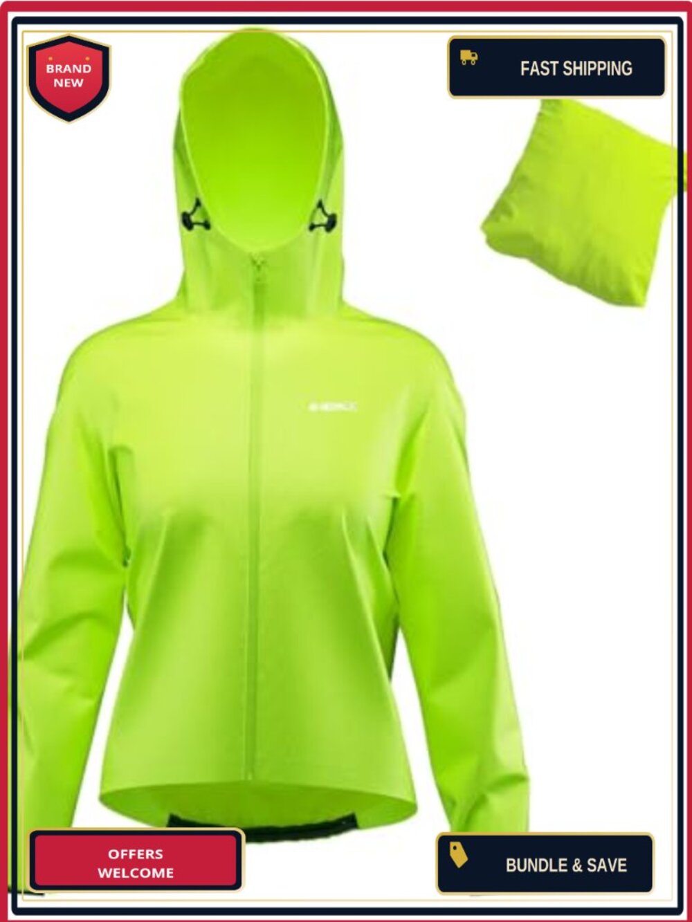 Women's Waterproof Cycling Rain Jacket Packable Windbreaker with Hood Reflective